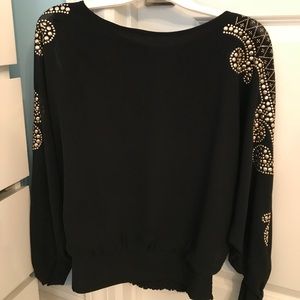 Trendy Black Jeweled Blouse